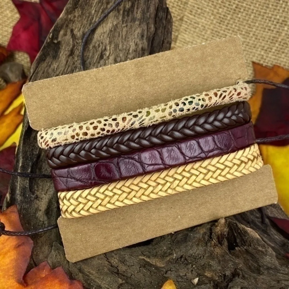 Mens Adjustable Leather Bracelets Bundle 4 Piece Adjustable Size